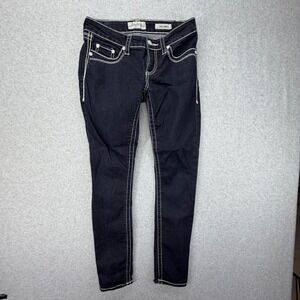 Daytrip Lynx Skinny Jeans 28R Dark Wash White Contrast Stitch Low Rise DBK215